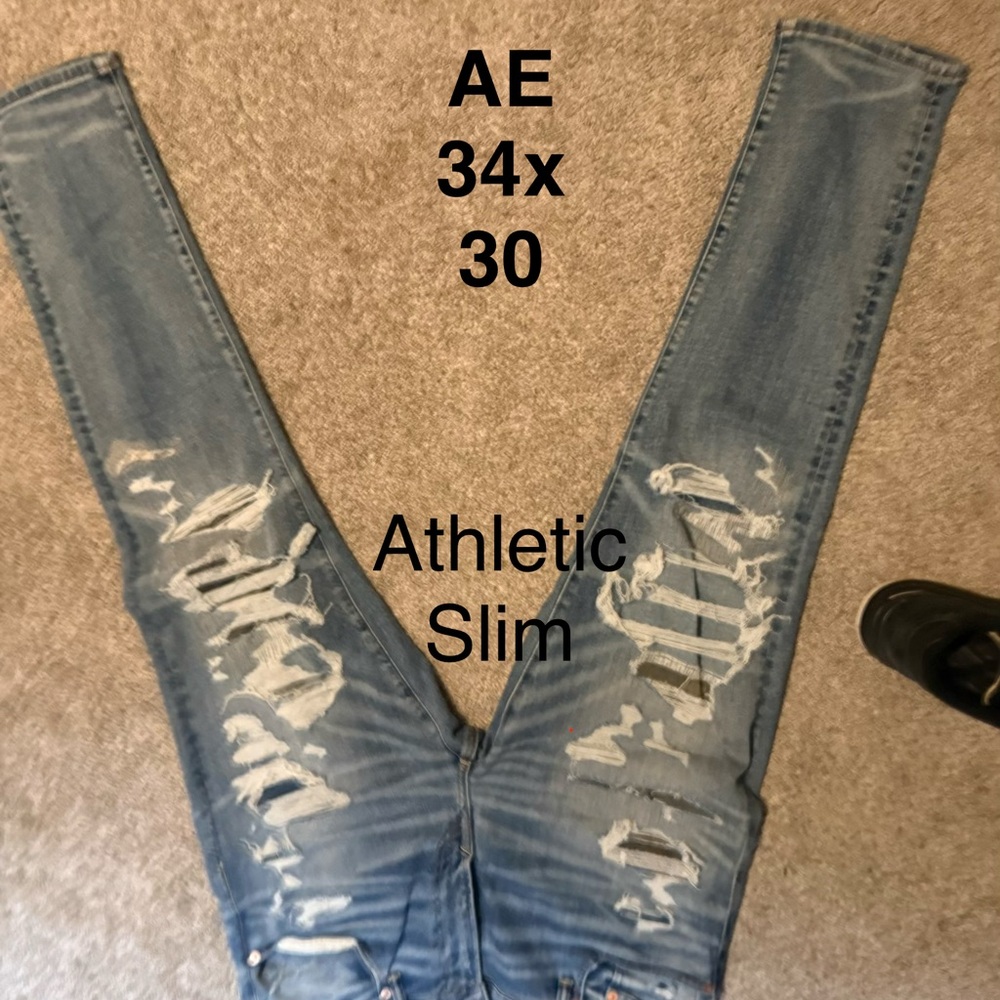 American Eagle Outfitters Men's Slim Jeans - Distressed Blue